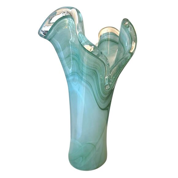 Murano Glass Vase – Clear & Turquoise Hand-Blown Art Glass – Crafted in Italy - Picture 7 of 15
